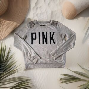 Victorias Secret Pink Logo Sweatshirt With Leopard Print Shoulders Size Small